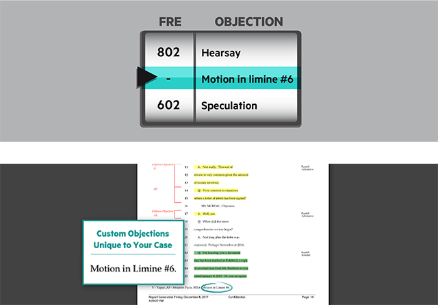 Screenshot of customizing objection definitions in DepoX